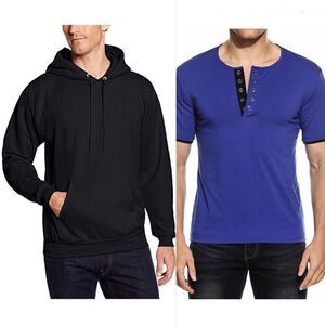 Hanes EcoSmart Fleece Hoodie + Bonus Henley Tee C8